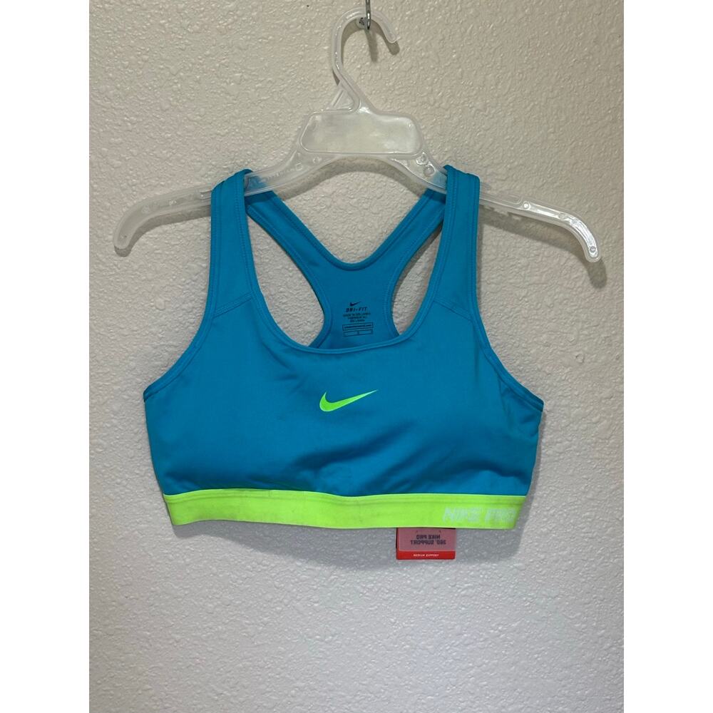 NWT Women’s Nike Pro 360 Support Teal Neon Dri-Fit Sports Bra, size L Large